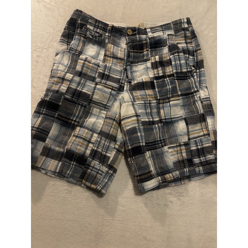 Madison Mens Shorts Plaid Patchwork Size‎ 32 Preppy Blue Casual Golf Chino